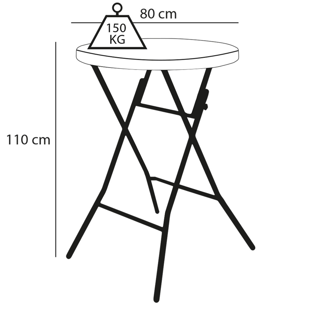 Mange-debout pliant noir - Table haute 110 cm - Plateau PEHD et structure acier époxy - Diamètre 80 cm_2