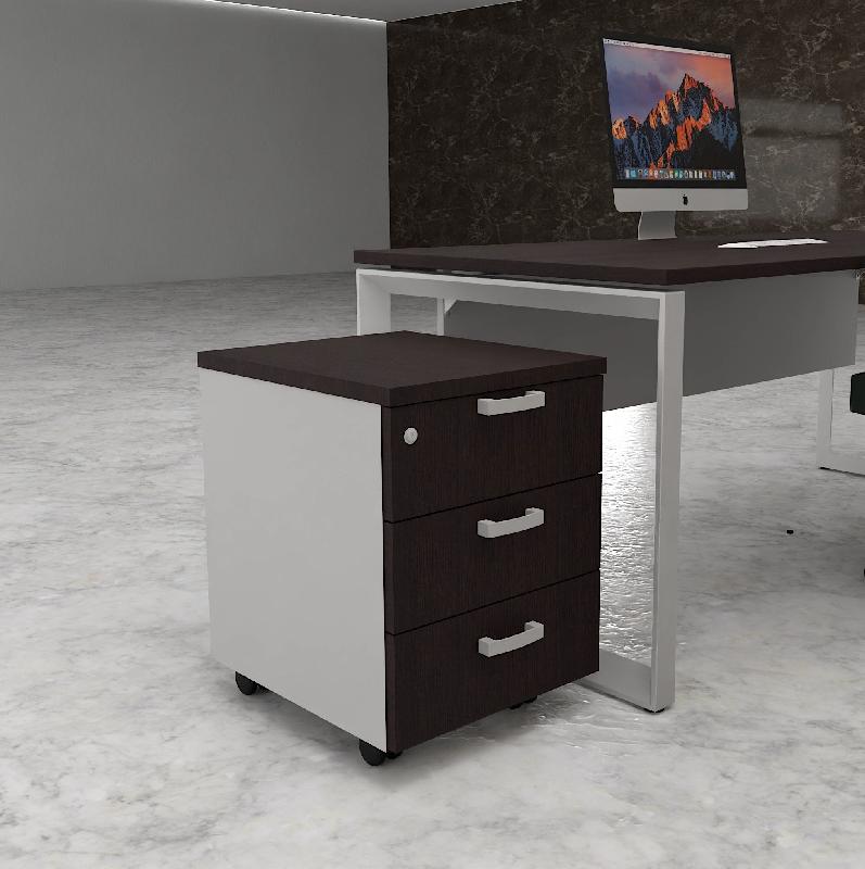 Caisson mobile 3 tiroirs classiques bicolore - MobelLinea - Wengé, Gris aluminium_2