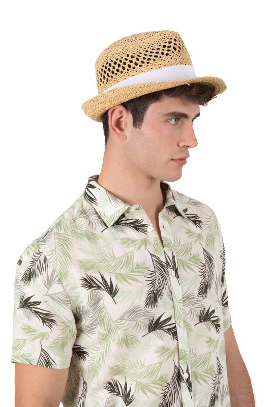 Chapeau de paille style Panama - Fibre végétale - Petits bords - Réf: KP611_2