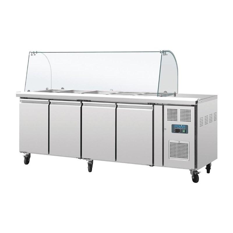 Comptoir de préparation réfrigéré GN avec pare-haleine Série U 4 portes CT395 Polar_2