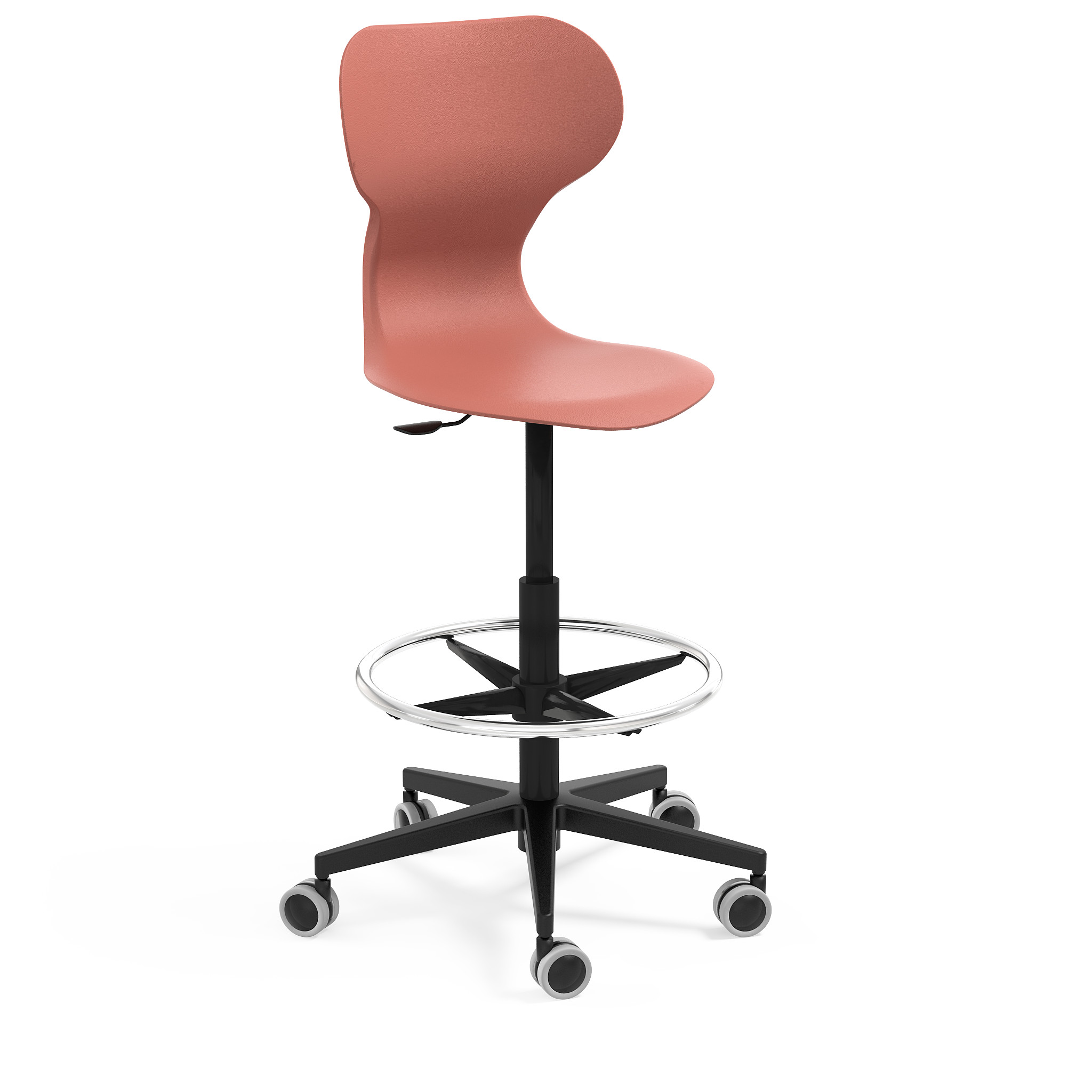 Chaise d'école Mia Stool - tabouret de lycée avec siège en plastique, piston à gaz et base à roulettes_2