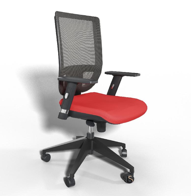 Siège de bureau Tertio avec dossier résille - Sokoa - Rouge, Noir, Réglable hauteur_2