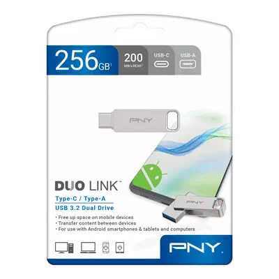 PNY DUO LINK lecteur USB flash 256 Go USB Type-A / USB Type-C 3.2 Gen 1 (3.1 Gen 1) Acier inoxydable_2