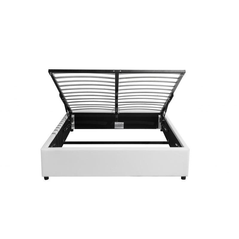 Lit coffre Dorres 160x200 cm - sommier relevable - revêtement polyuréthane blanc - grand coffre de rangement_2