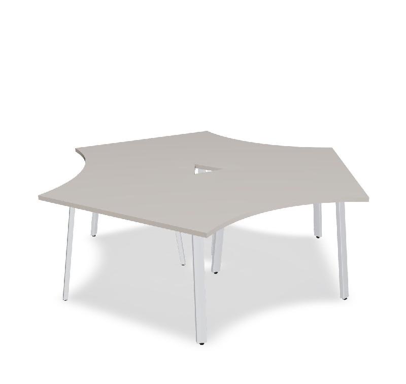 Bureau bench 3 personnes Ogi A - MDD. - Blanc 9010, Acacia clair_2