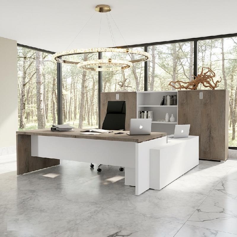 Bureau Bi-colore TAK avec rangement intégré - Mobel Linea - 205, Gauche, Chêne grisé_0