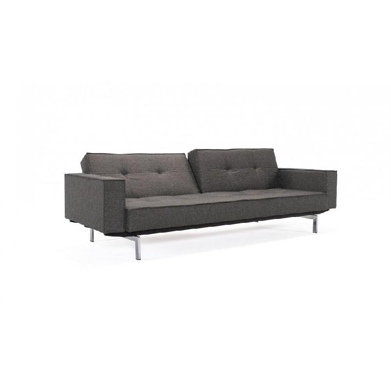 Innovation Living - Canapé Splitback pieds chromés avec accoudoirs - Convertible lit 115x210 cm - Tissu Flashtex Dark Grey_2