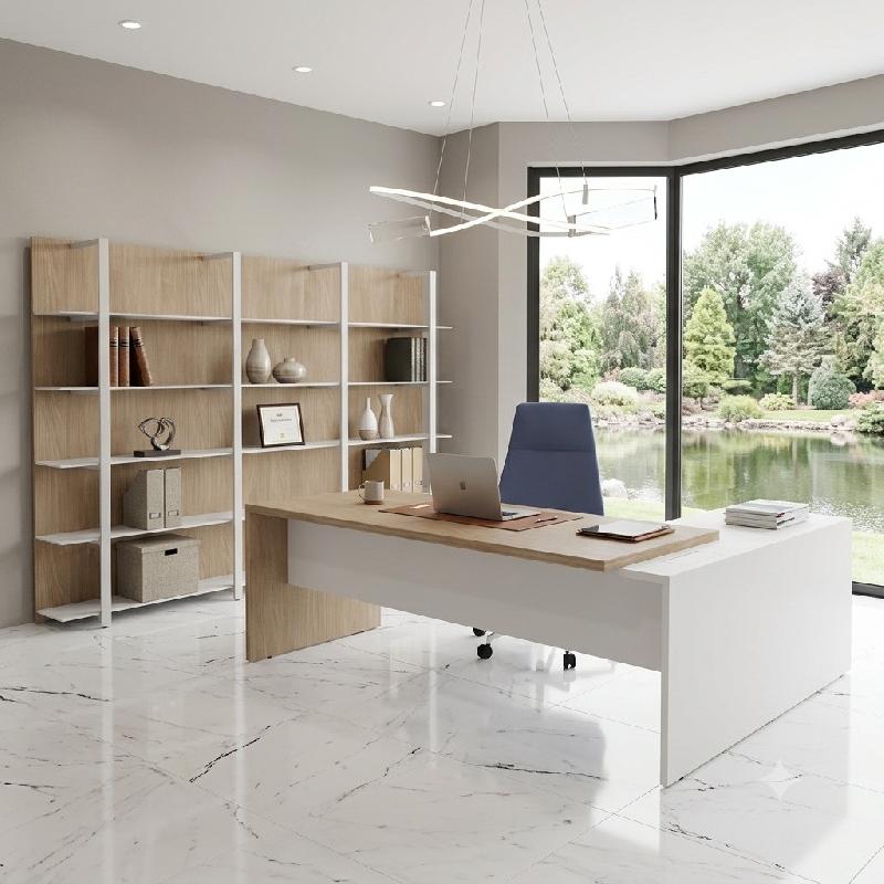 Bureau d'angle T45 avec caisson - Quadrifoglio. - 200, Gauche, Orme et blanc_2
