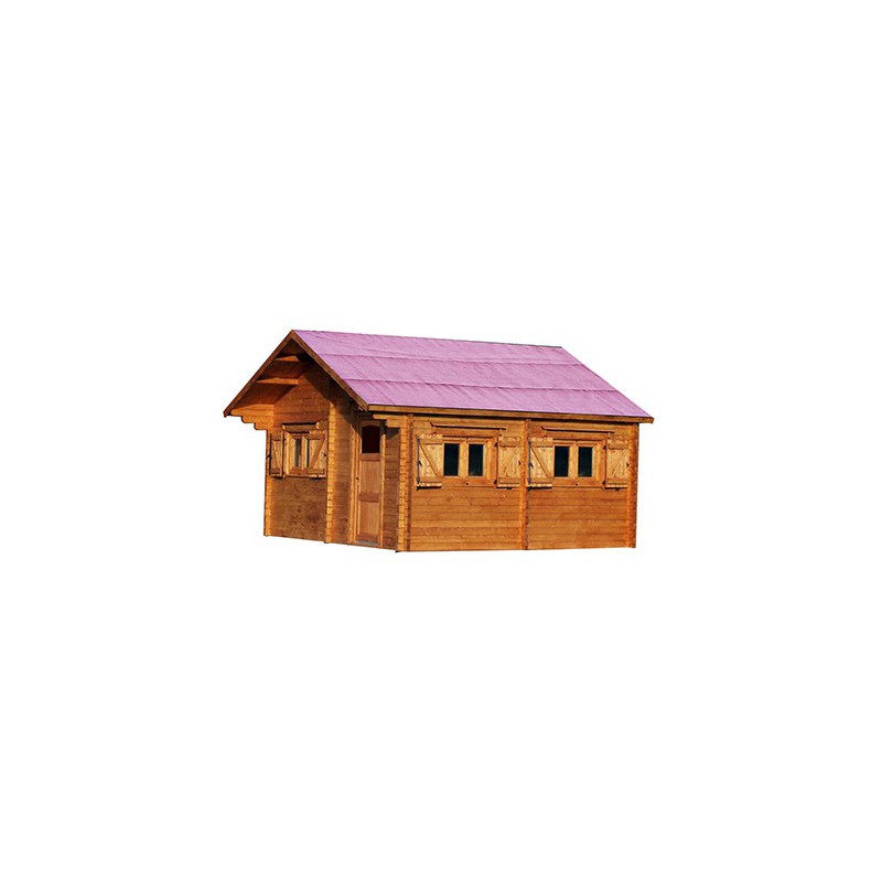 Chalet en bois plain-pied / madrier 60 mm / 26.58 m² / toit double pente_2