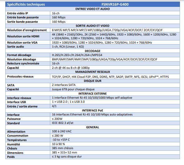 Fsnvr16p-g400 - Enregistreur NVR @Vision - 16 voies, 16 ports PoE, 160Mbps, 2 SATA jusqu'à 6TB_2