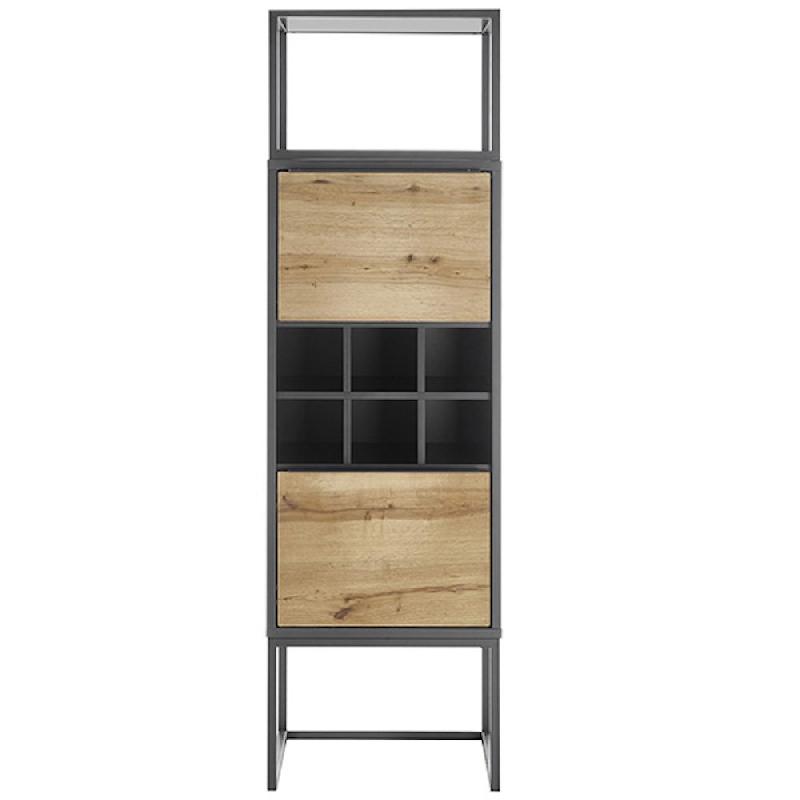Rangement Abou - 1 niche, 2 portes, 1 étagère à bouteilles - MDF gris anthracite et plaqué chêne_2