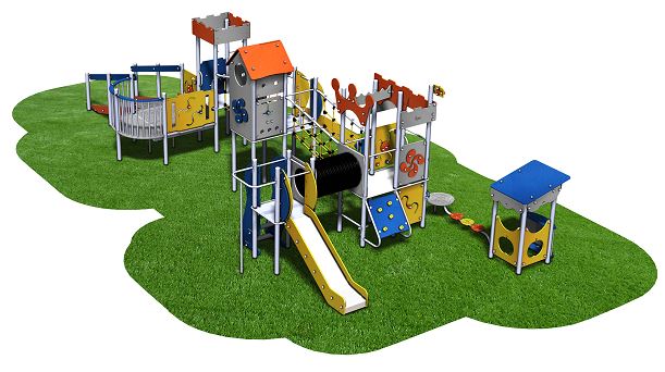 Structure de jeux 5 tours avec rampe d'accès - Gamme Châteaufort CH41201I - Âge minimum 2 ans, capacité 45 enfants_2