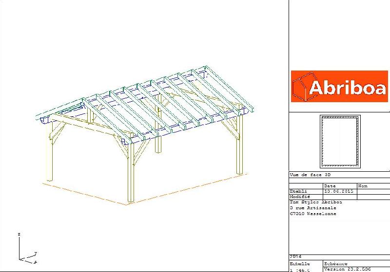 Abri 2 pans 1 voiture 4 poteaux - abriboa en sapin lamellé collé_2