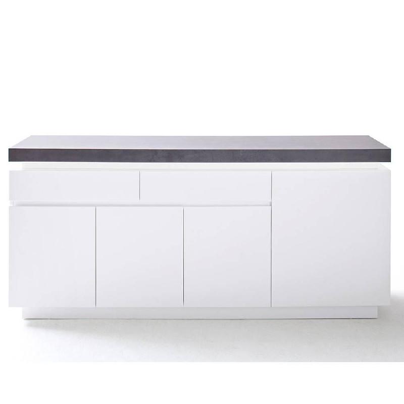 Buffet Atlantic City - Laqué blanc mat et décor béton - 4 portes, 2 tiroirs, LED blanc inclus_2