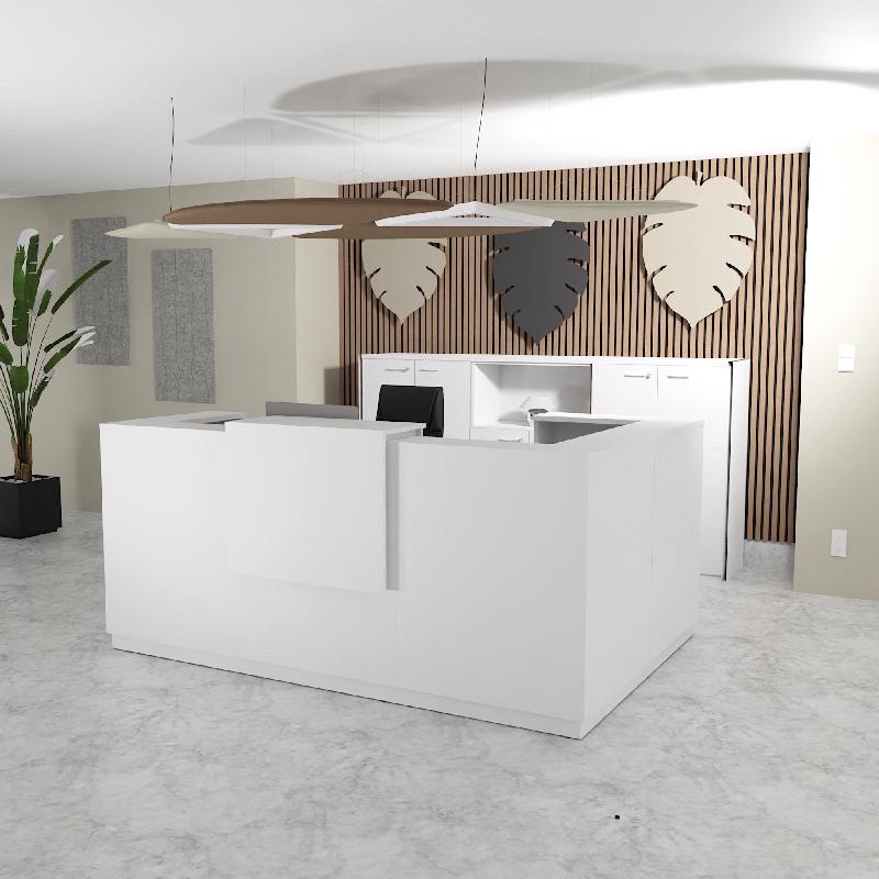 Banque d'accueil d'angle Delta Plus avec réhausse - Mobel Linea - 224, Blanc mat, Droite, Blanc, Oui_2