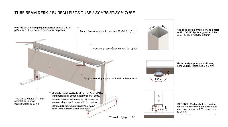 Bureau individuel Idea Tube réglable en hauteur - Quadrifoglio - 120, Anthracite, Orme blanchi_2