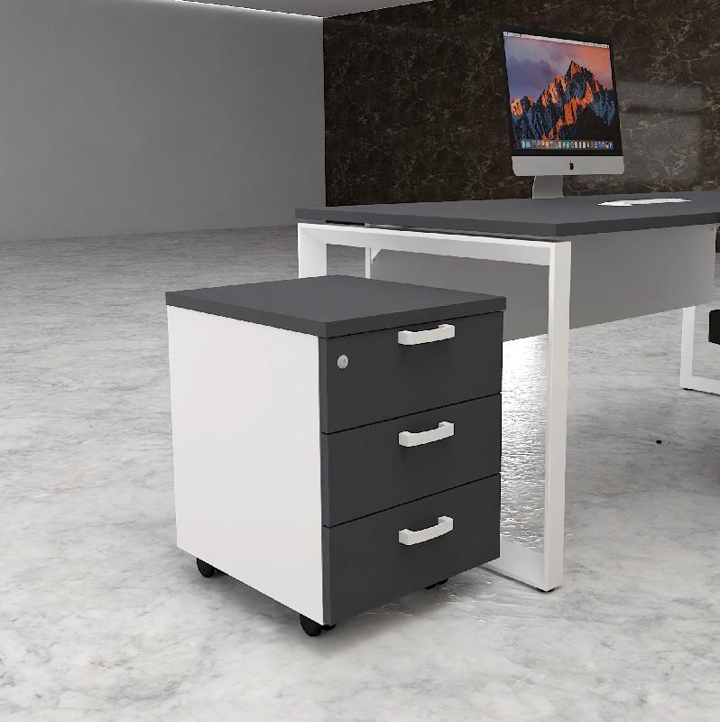 Caisson mobile 3 tiroirs classiques bicolore - MobelLinea - Gris anthracite, Blanc pastel_2