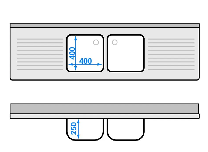 Plonge inox 200 x 60 cm - 2 cuves centrales_2