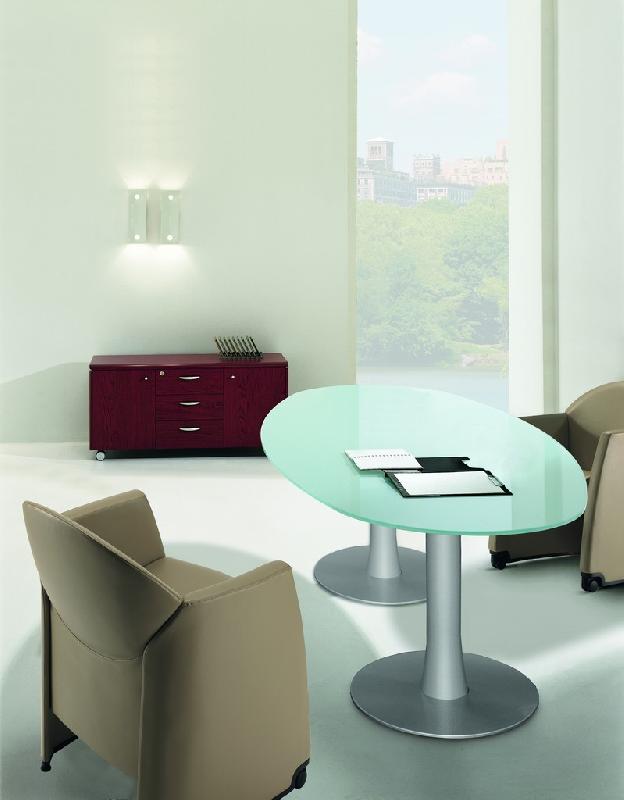 Table de réunion ovale avec plateau en verre - Quadrifoglio. - Argent Ral 9006_2