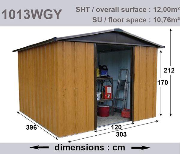 Abri métal 1013WGY - S.H.T. 12,00 m² - H. 212 cm - Marron bois - Abris de jardin_2
