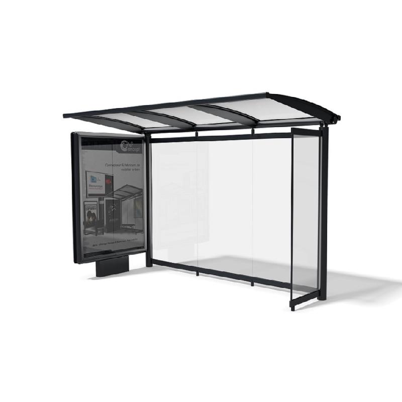 Abri bus new edge / structure en acier / bardage en verre securit / avec banquette / 350 x 250 cm_0