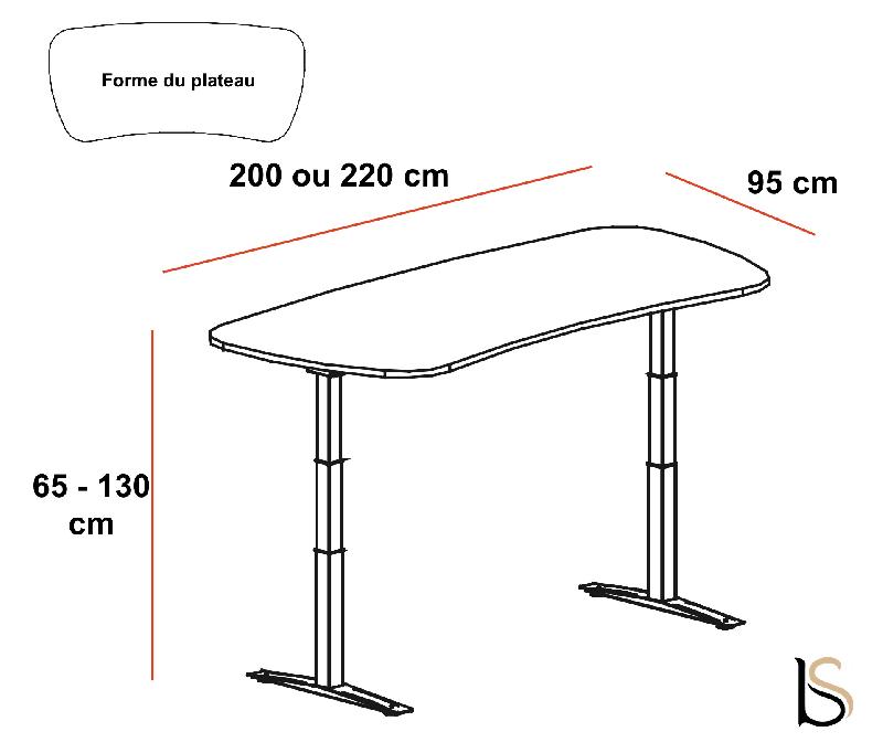 Bureau réglable en hauteur angles arrondis - Mobel Linea - Non, 220, Alu, Blanc_2