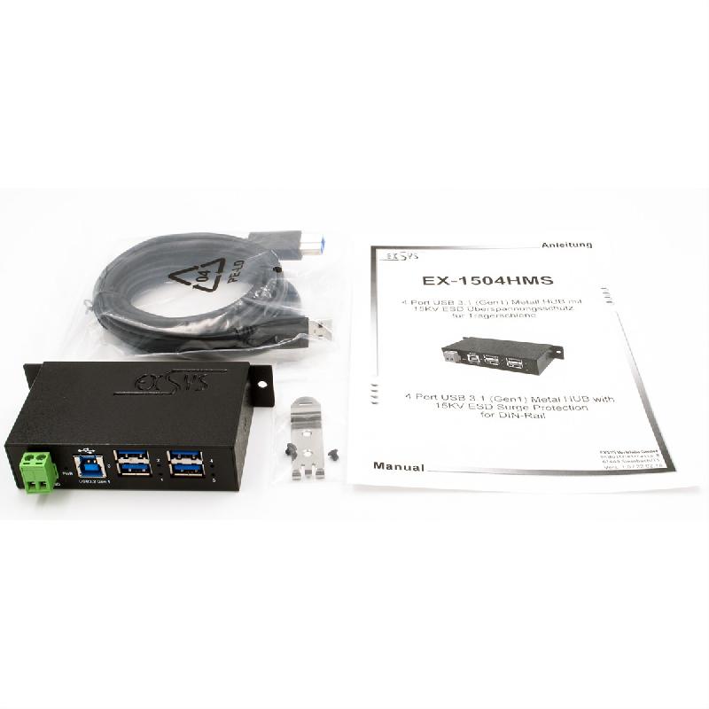 EXSYS EX-1504HMS Hub USB 3.2 Gen1 métallique géré à 4 ports, avec protection de surtension 15KV EDS_2