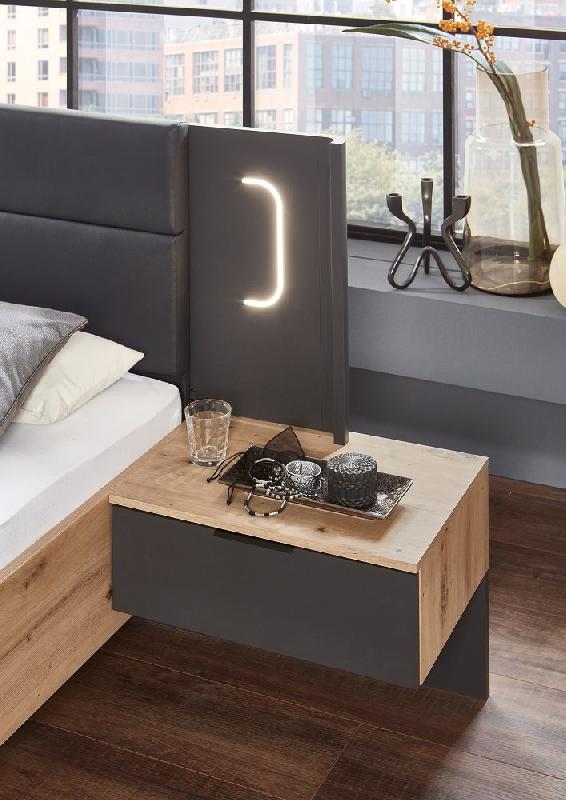 LIT CHEVETS DESIGN VICK 180 X 200 CM CHÊNE ARTISAN TÊTE CUIR SYNTHÉTIQUE_2