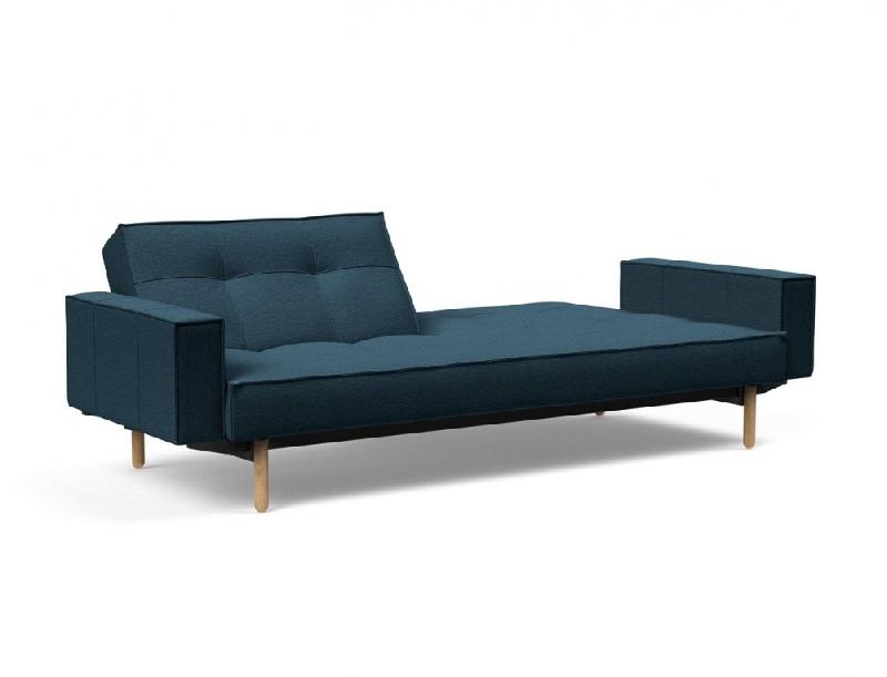 Canapé convertible Splitback Stem avec accoudoirs - pieds obus chêne naturel - tissu Argus Navy Blue - couchage 115x210 cm_2