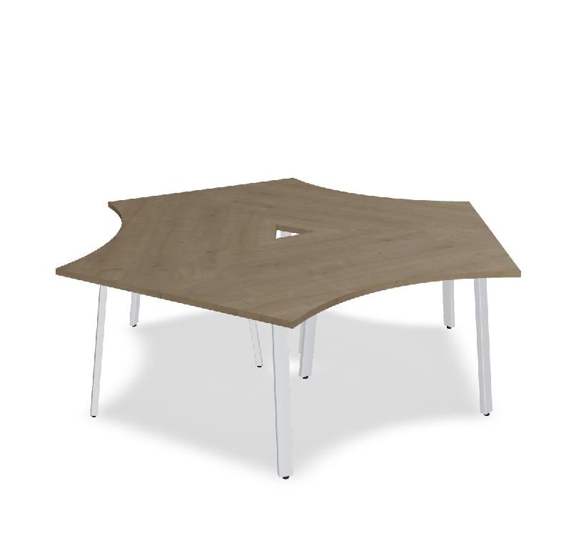 Bureau bench 3 personnes Ogi A - MDD. - Blanc 9010, Chêne miel_2