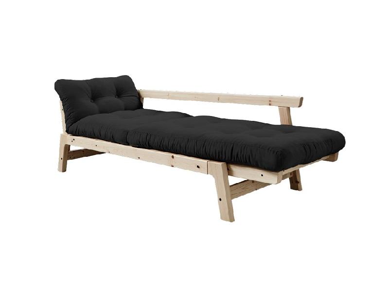 Banquette convertible futon STEP en pin massif - Coloris gris foncé - Couchage 70x200 cm_2