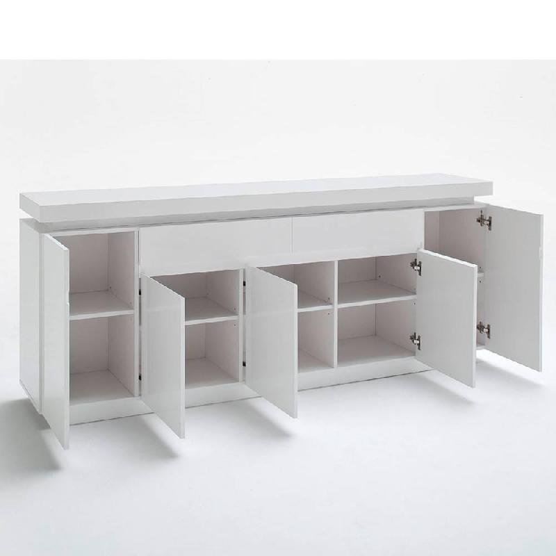Buffet Ocean - Laqué blanc brillant - 5 portes, 2 tiroirs - LED intégré - Design contemporain_2