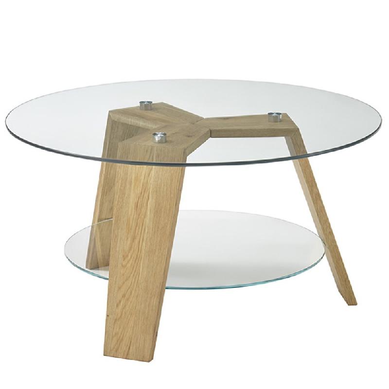 Table basse ronde Lucey - Plateau en verre et structure en chêne naturel - Diamètre 75 cm_2