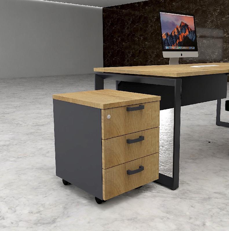 Caisson mobile 3 tiroirs classiques bicolore - MobelLinea - Gris anthracite, Chêne veiné_2