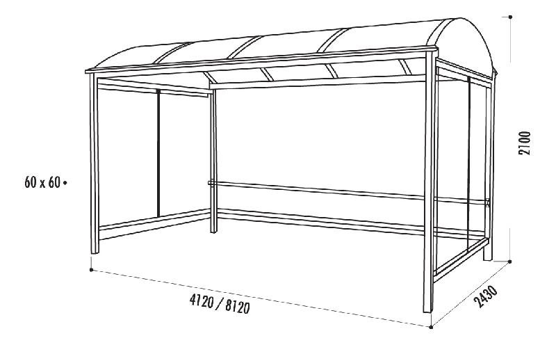 Abri Crémone pour 10 vélos ou 4 motos - Structure en acier galvanisé - Toit en polycarbonate alvéolaire - Habillage en verre trempé clair_2