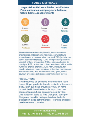 Bi-Filtre Disruptor® 10 pouces (9 3/4) - Filtre Disruptor® 10 pouces (9 3/4) Réf AD10 - Élimine impuretés, chlore, bactéries, virus - Débit élevé sans rejet d'eau_2