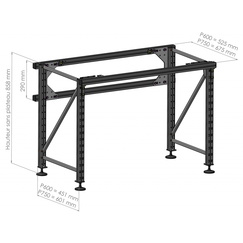 Table de travail ergonomique avec hauteur fixe - Structure DPAL - Largeur modulable et peinture époxy ESD_2