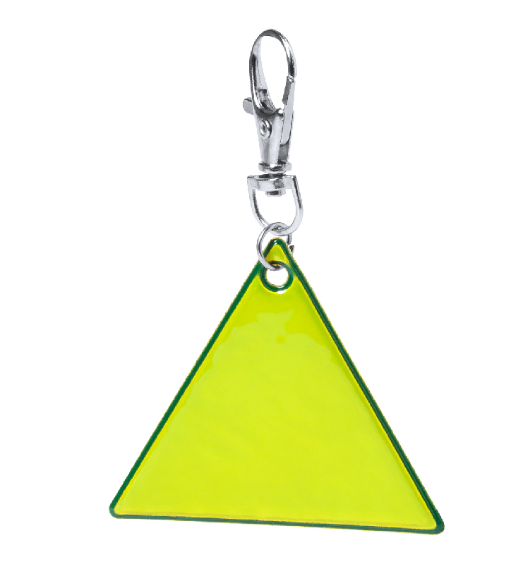 Porte-clés réfléchissant en PVC - Forme triangulaire avec mousqueton - Couleur jaune_2
