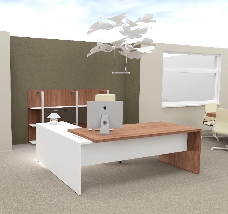 Bureau d'angle T45 avec caisson - Quadrifoglio. - 220, Noyer canaletto, Droite_2
