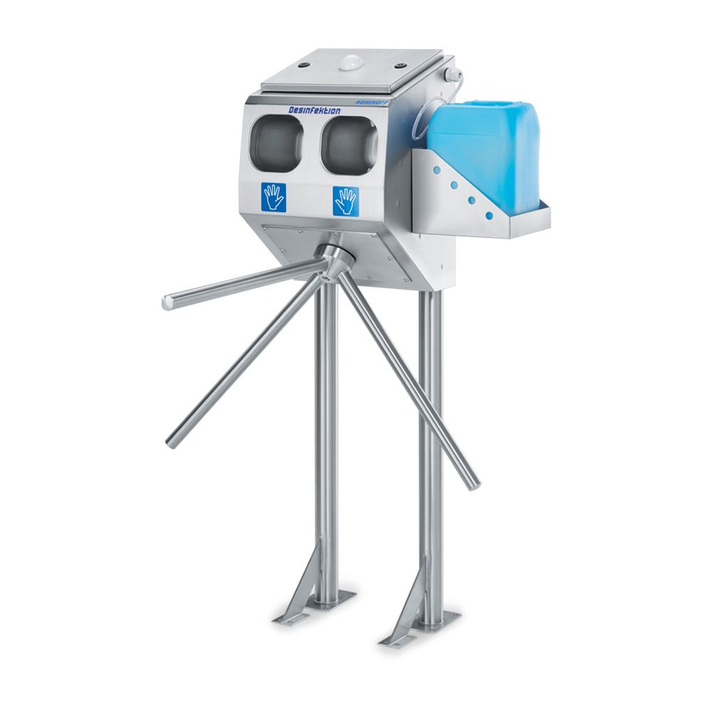 Contrôle de passage en acier inoxydable - Tourniquet et support-bidon intégré - Désinfection bimanuelle - ECO_2
