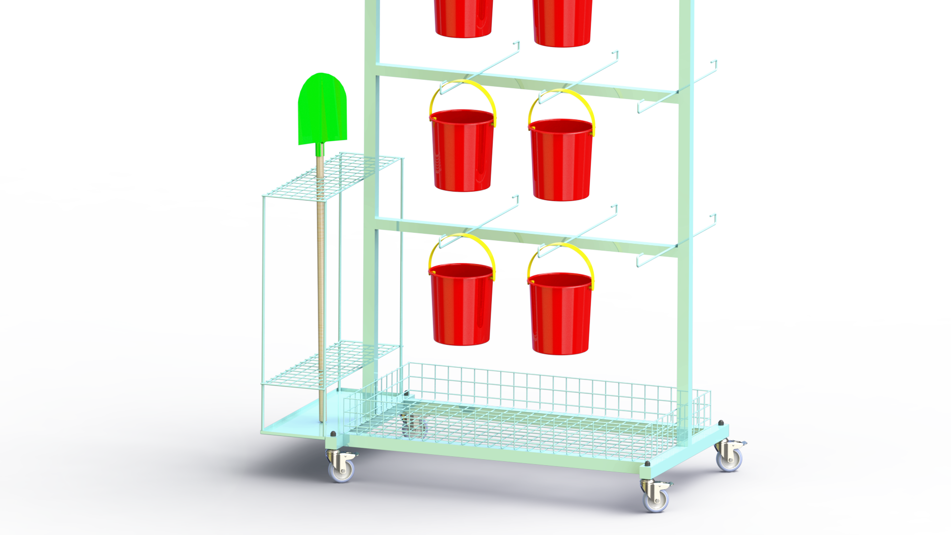 Présentoir mobile en métal - avec crochets et paniers pour commerce, distribution et tourisme_2