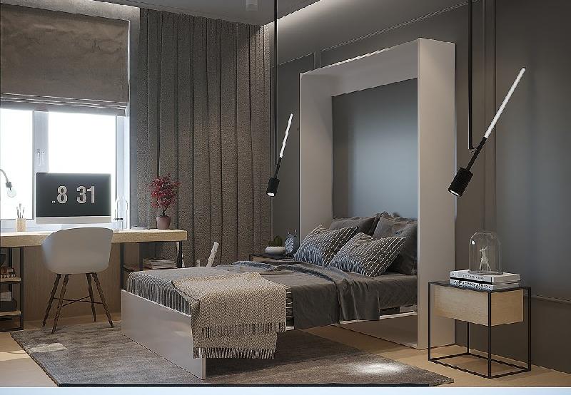 Armoire lit escamotable Dynamo - Blanc mat et brillant effet miroir - 140x200 cm avec sommier lattes_2