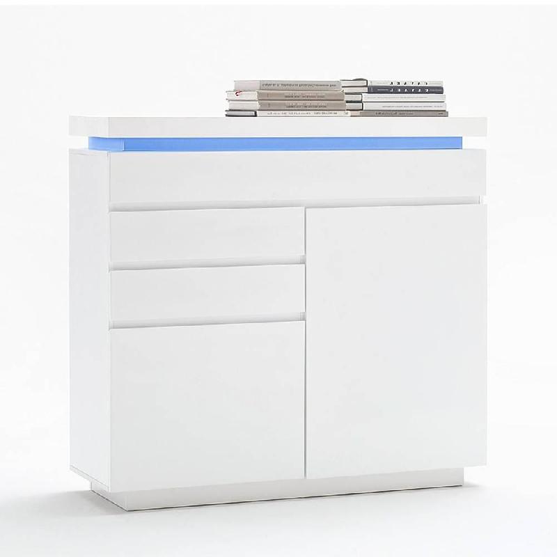 Buffet haut Ocean - laqué blanc brillant, 2 portes, 3 tiroirs, LED inclus_2