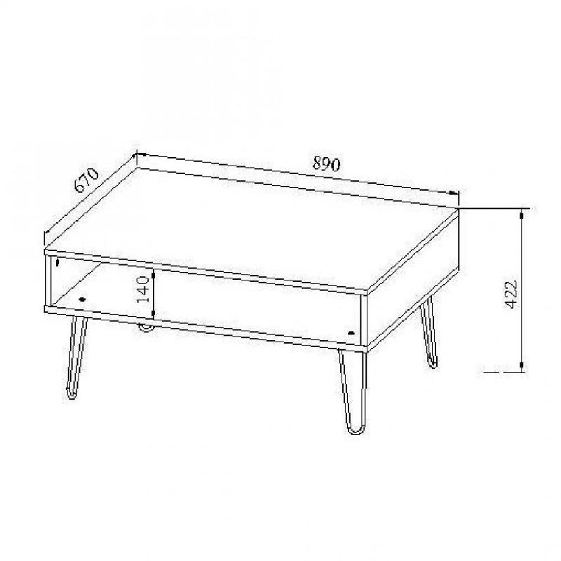 Table basse design scandinave Lackberg - chêne naturel - structure en panneaux mélaminés et piétement en métal_2