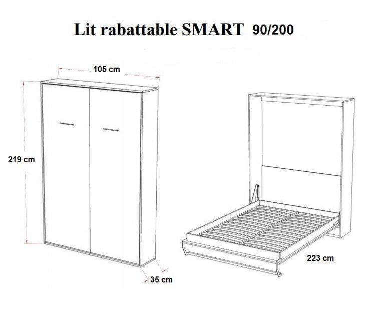 Armoire lit escamotable SMART-V2 taupe mat - Couchage quotidien 90 x 200 cm_2