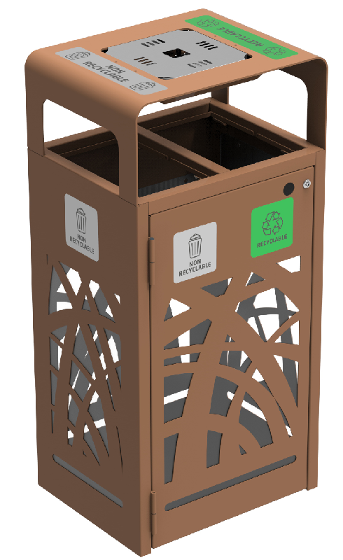 Corbeille de tri CYBEL 2x60L - Anti-nuisible avec cendrier 1.5L - Gris Anthracite et Effet Corten_2