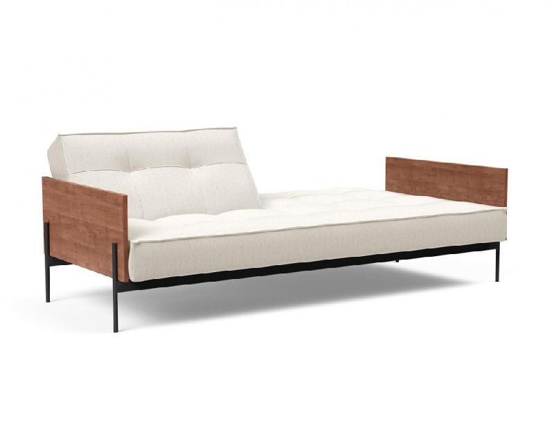 Canapé-lit Innovation Living Splitback Lauge - Convertible 115x210 cm - Tissu Bouclé Off White - Accoudoirs Noyer_2