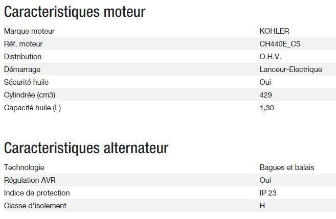 Modèle Technic 6500 E AVR UK C5 avec une puissance maximale de 6,30 kW