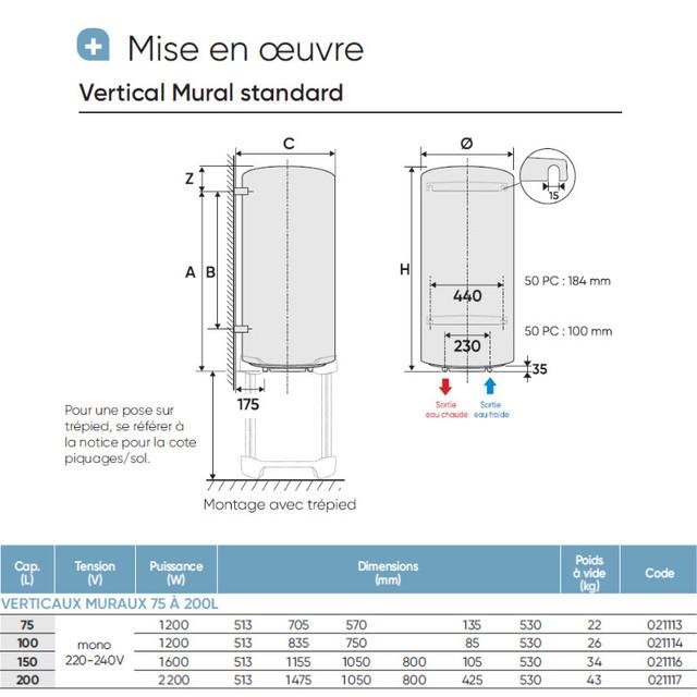 Chauffe-eau électrique Chaufféo blindé vertical mural standard 200L - Atlantic - 021117_2