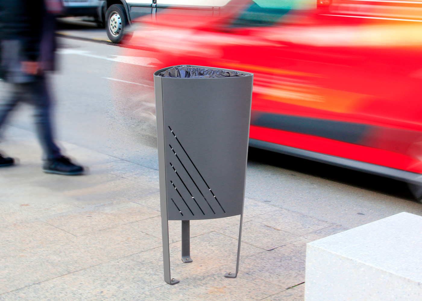 Poubelle publique Argo 80 - acier zingué peint avec seau intérieur et socle pour ancrage_2